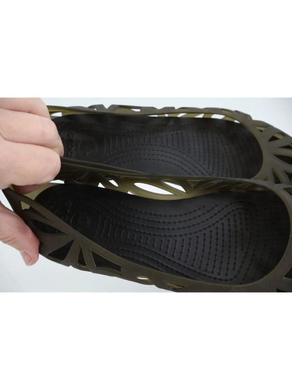 CROCS Womens Adrina III Flat Size 7 Smoke Brown Rubber Shoe Cutouts Comfy Beach